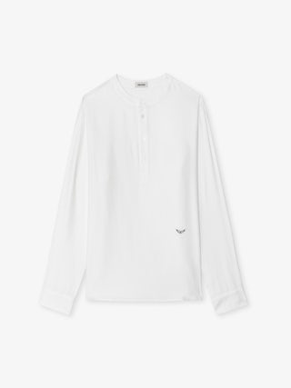 Sora Shirt - Light shirt with a tunic collar, discreetly puffed sleeves with button closure.