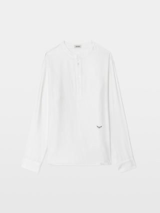 Sora Shirt - Light shirt with a tunic collar, discreetly puffed sleeves with button closure.