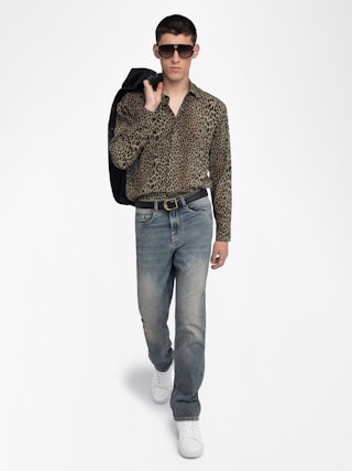 Tyric Shirt - Viscose shirt with leopard print, long sleeves and button closure.