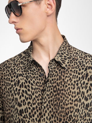 Tyric Shirt - Viscose shirt with leopard print, long sleeves and button closure.