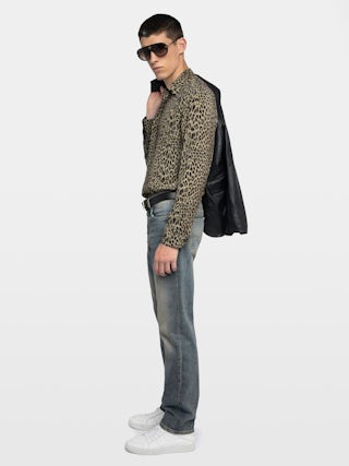Tyric Shirt - Viscose shirt with leopard print, long sleeves and button fastening.