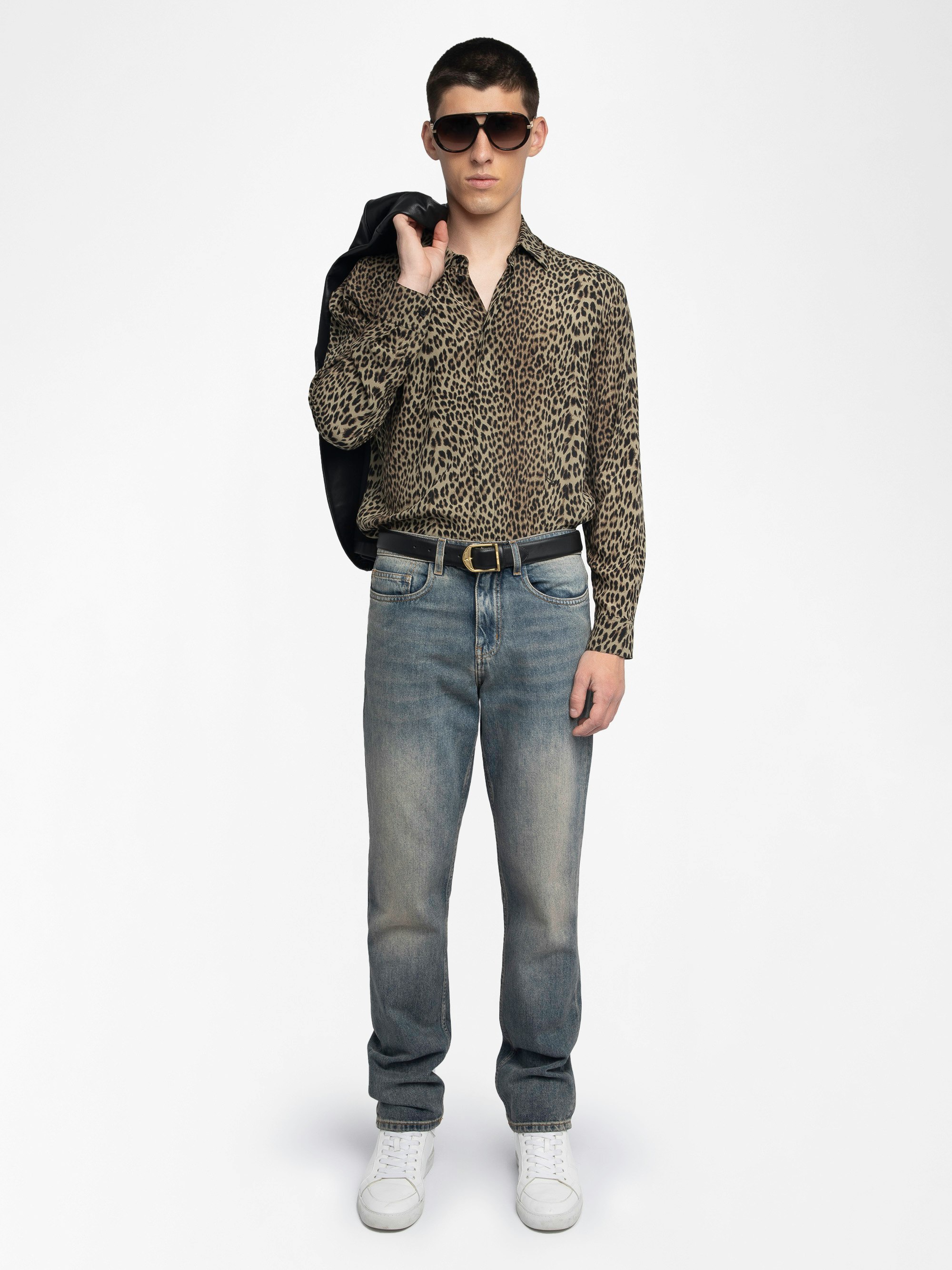Tyric Shirt - Viscose shirt with leopard print, long sleeves and button fastening.