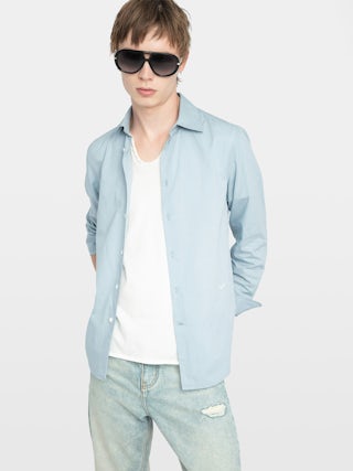 Camisa Sid - Camisa de velo de algodón con alas bordadas, mangas largas y cierre abotonado.