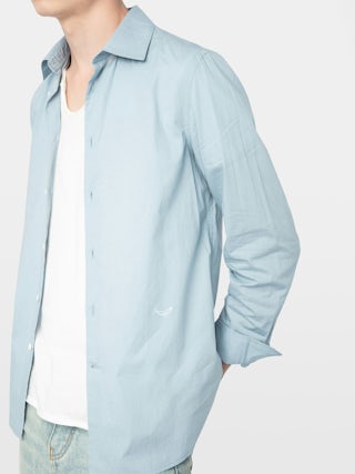 Camisa Sid - Camisa de velo de algodón con alas bordadas, mangas largas y cierre abotonado.