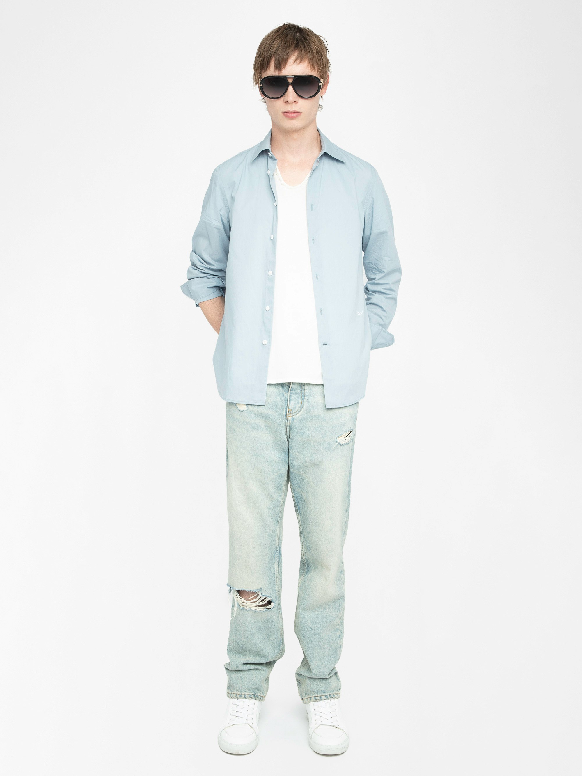 Chemise Sid - Chemise en voile de coton coupetée avec broderie ailes, manches longues et fermeture boutonnée.