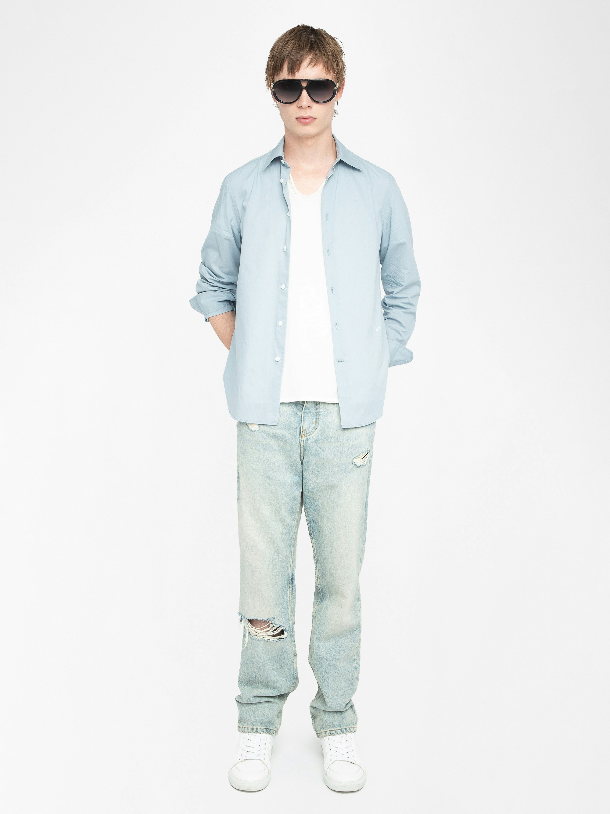 Sid Shirt - Cotton voile shirt with embroidered wings, long sleeves and button fastening.