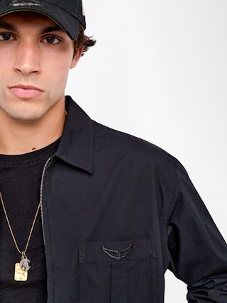 Chemise Suzy - Chemise casual zippée en viscose imprimée, manches longues, poche appliquée avec broderie signature ailes.