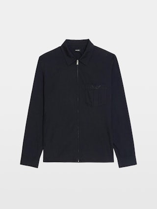 Chemise Suzy - Chemise casual zippée en viscose imprimée, manches longues, poche appliquée avec broderie signature ailes.