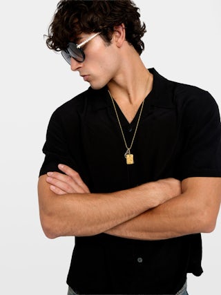 Chemise Slony - Chemise casual en viscose, manches courtes et fermeture boutonnée avec signature broderie ailes.