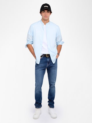 Shirt Sid - Fitted cotton voile shirt with wings embroidery, mandarin collar, long sleeves and button closure.