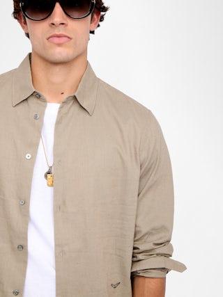 Chemise Sid - Chemise en lin et coton fittée avec broderie ailes, manches longues et fermeture boutonnée.