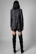 Vrom Jacket - Women's navy blue tailored wool jacket with tennis stripes