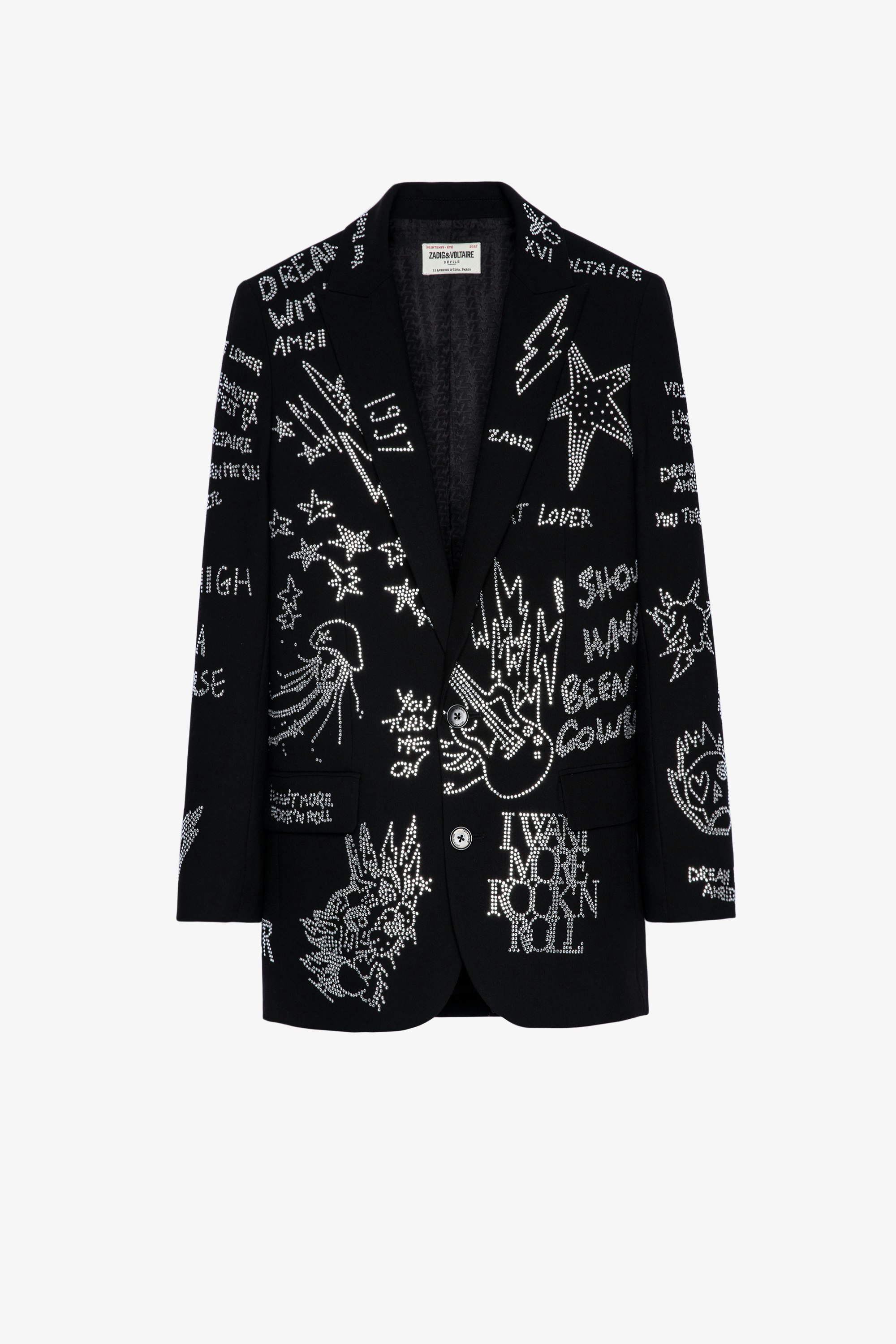 Viva Strass ジャケット Women's black tailored jacket with rhinestone pattern