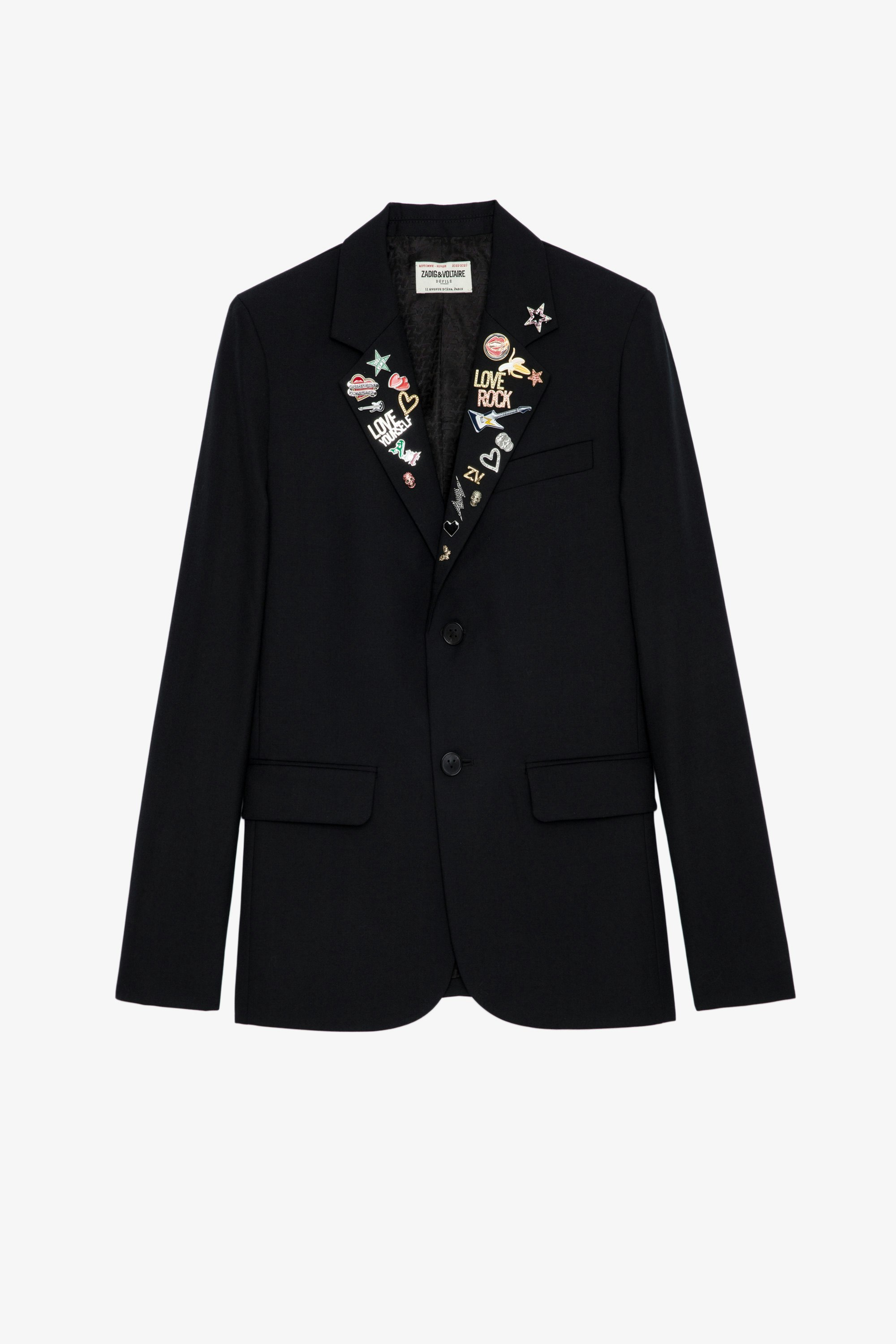 Vanille Pins Blazer  Women’s black blazer jacket with rock pins