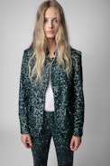 Very Sequins Jacket - Women's tailored jacket with all-over green sequins