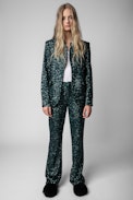 Very Sequins Jacket - Women's tailored jacket with all-over green sequins