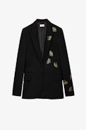 Venus Diamanté Flower Blazer - Women’s black blazer with crystal-embellished flowers