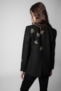 Venus Diamanté Flower Blazer - Women’s black blazer with crystal-embellished flowers