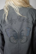 Viva Marl Diamanté Jacket - Women's grey marl tailored jacket with crystal-embellished floral motifs