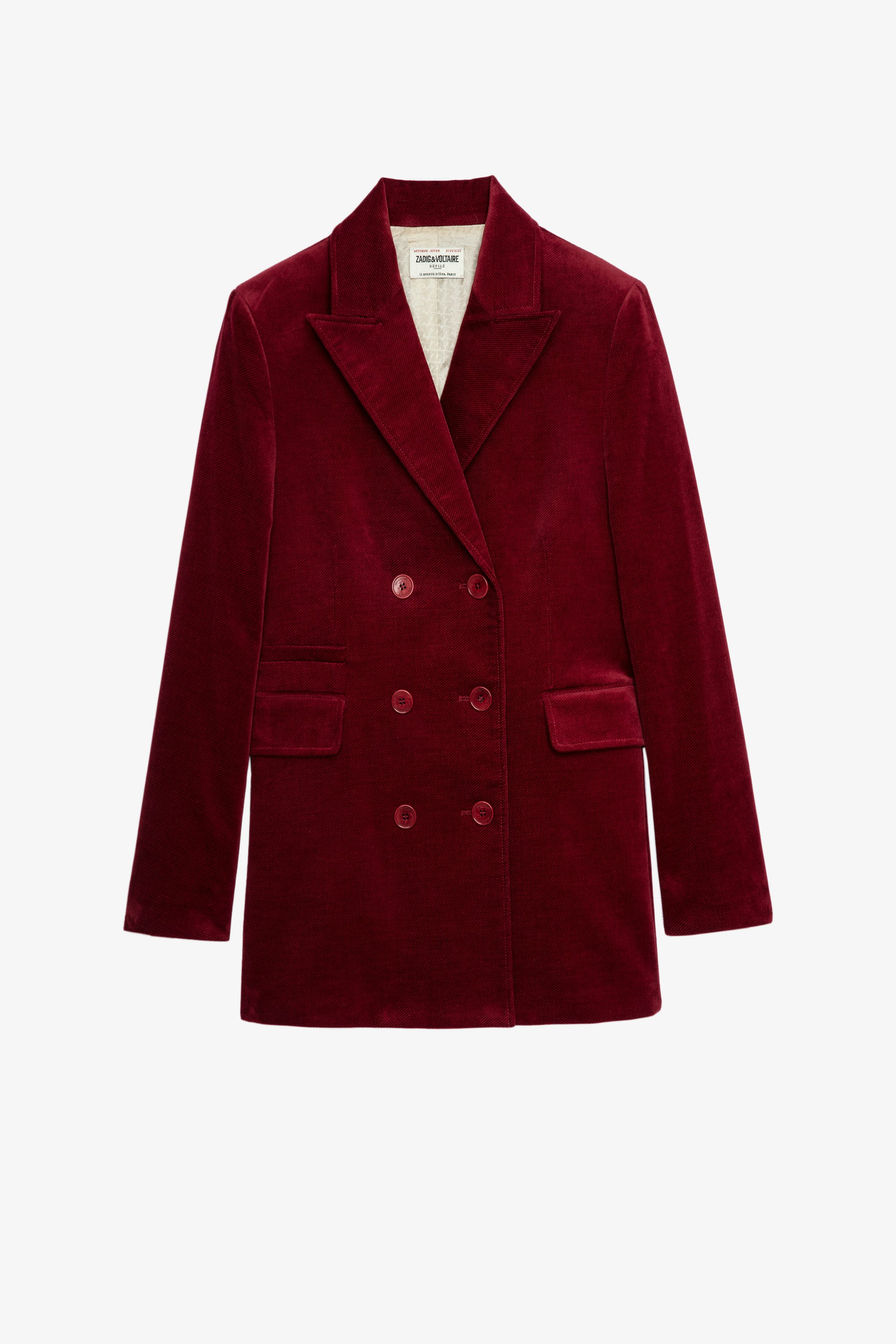 Voici Velvet Jacket Women’s structured buttoned jacket in red velvet