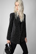 Visko Velvet Jacket - Women’s black velvet jacket with crystal embellishment