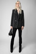 Visko Velvet Jacket - Women’s black velvet jacket with crystal embellishment
