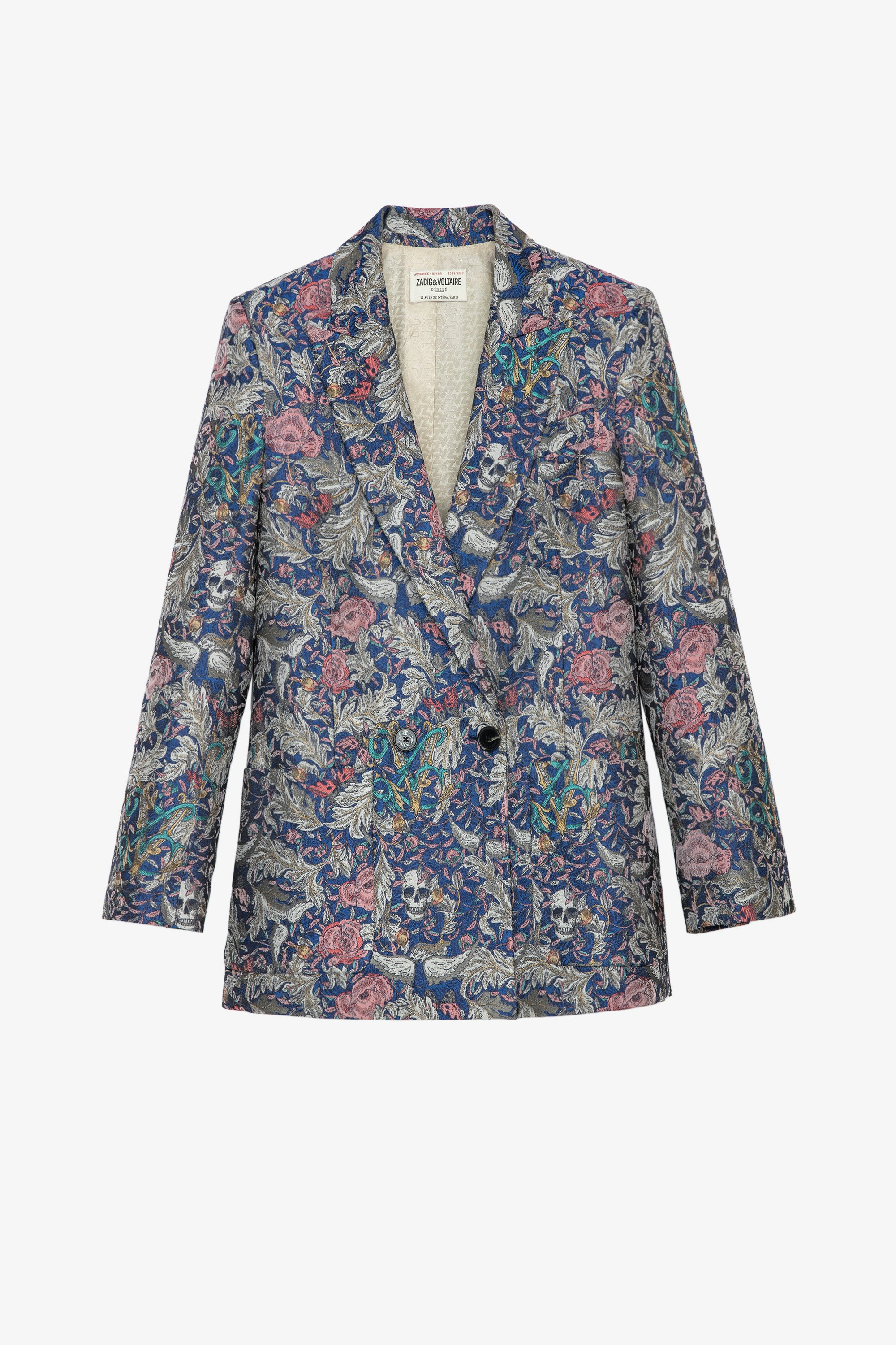 Visko Jac Jacket Women's blue jacquard jacket with floral motifs 