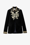 Veste Very velours - Veste Very en velours noir orné de broderies dorées femme