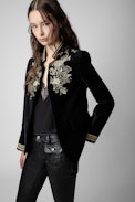 Veste Very velours - Veste Very en velours noir orné de broderies dorées femme