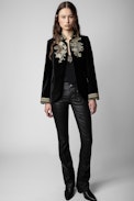 Veste Very velours - Veste Very en velours noir orné de broderies dorées femme