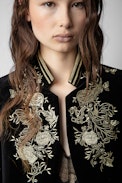 Veste Very velours - Veste Very en velours noir orné de broderies dorées femme