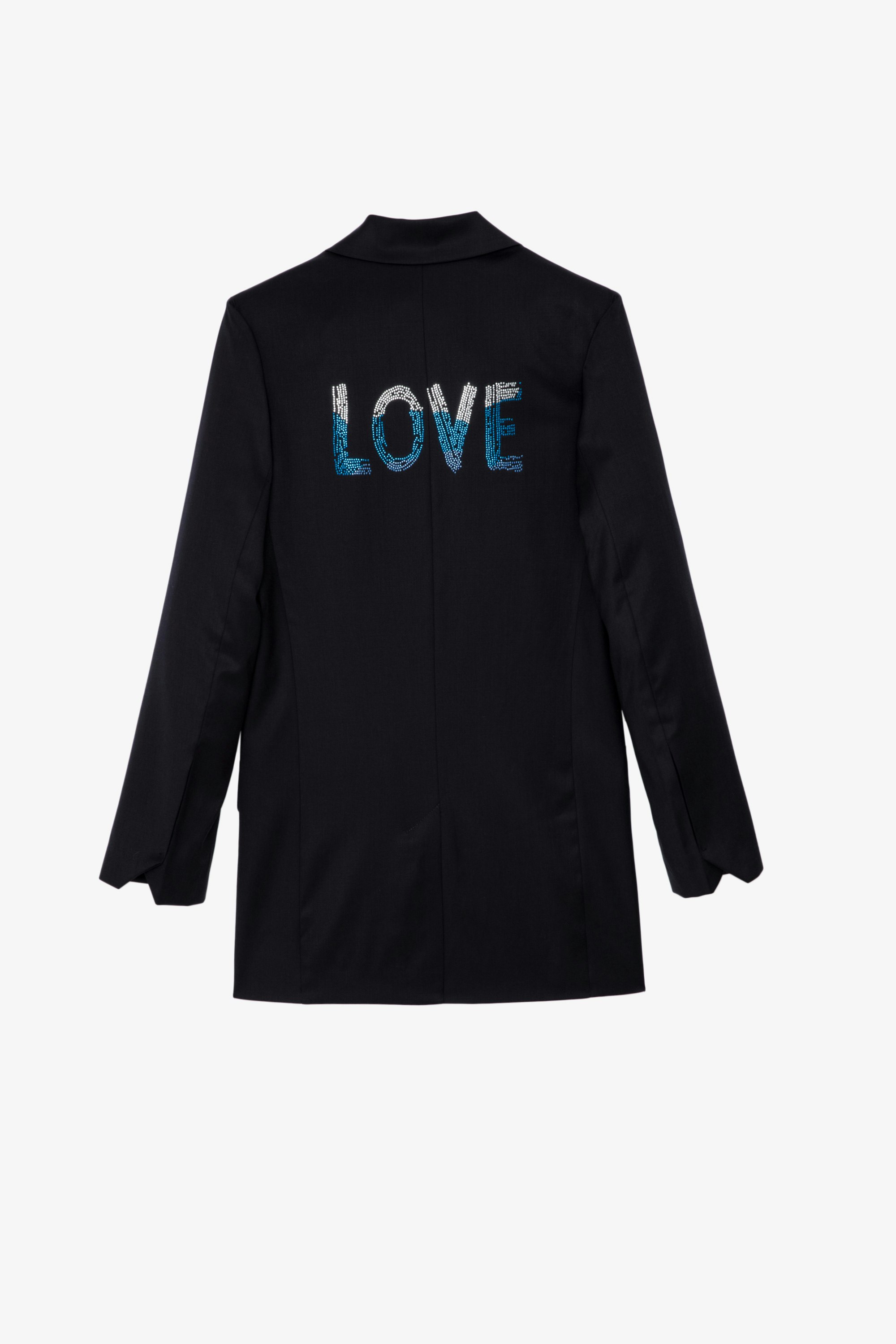 Viva Love Strass Blazer - Women's navy blue blazer with rhinestone "Love" on back.