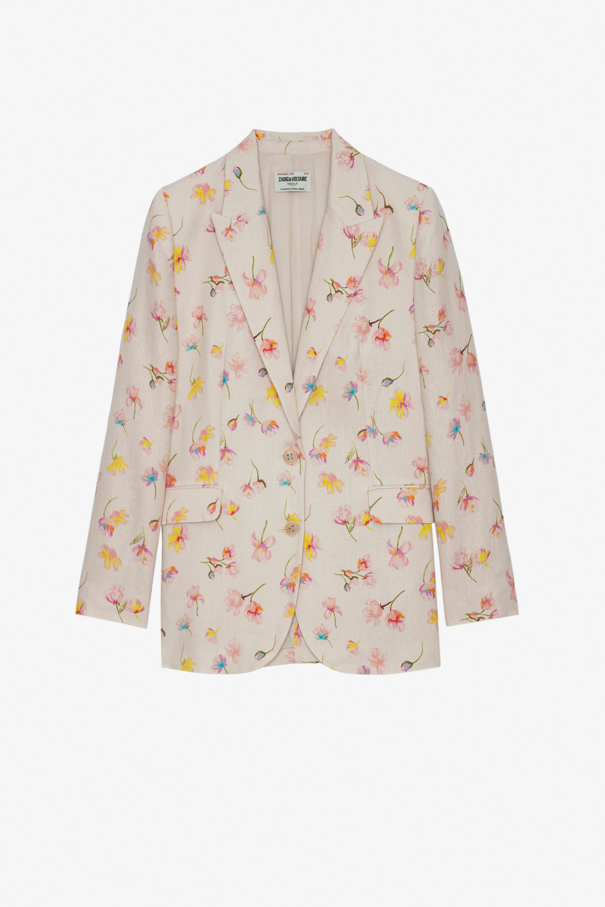 Vegy Linen Jacket Women's linen suit jacket in off-white floral print