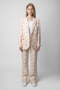 Vegy Linen Blazer - Women's linen suit jacket in off-white floral print