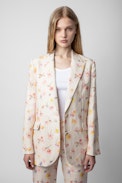 Vegy Linen Blazer - Women's linen suit jacket in off-white floral print
