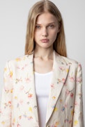 Vegy Linen Blazer - Women's linen suit jacket in off-white floral print