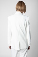 Visit Blazer - Women's off-white tailored jacket with rhinestone-studded collar