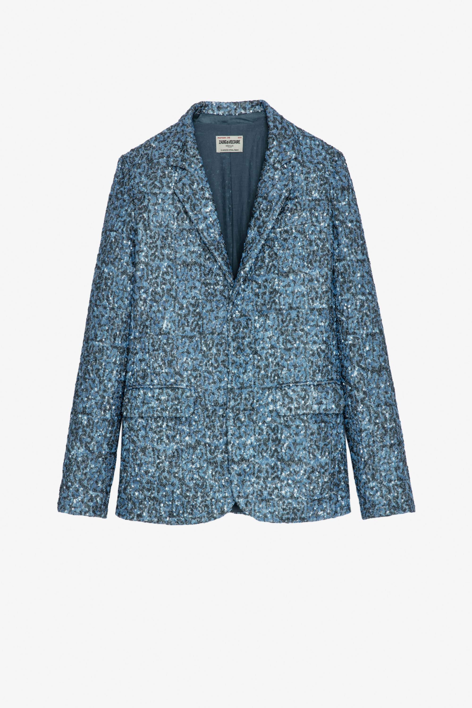 Vanille スパンコール ジャケット Women's blue tailored jacket with all-over sequins