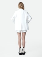 Date Diamanté Blazer - Women's white blazer featuring round collar and diamanté wing embellishment.