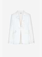 Date Diamanté Blazer - Women's white blazer featuring round collar and diamanté wing embellishment.