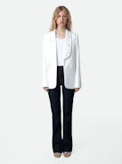 Date Diamanté Blazer - Women's white blazer featuring round collar and diamanté wing embellishment.