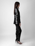 Vive Sequin Blazer - Women’s black tailored blazer with sequins, button fastening and pockets.