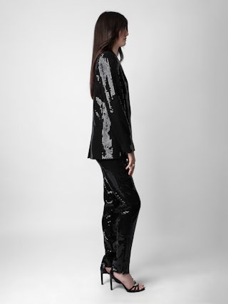 Blazer Vive - Veste de tailleur blazer à sequins, fermeture boutonnée et poches.