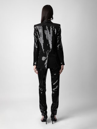 Blazer Vive - Veste de tailleur blazer à sequins, fermeture boutonnée et poches.