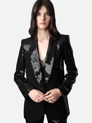 Blazer Vive - Veste de tailleur blazer à sequins, fermeture boutonnée et poches.