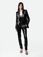 Vive Sequin Blazer - Women’s black tailored blazer with sequins, button fastening and pockets.