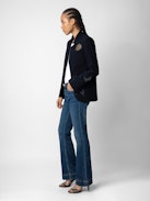 Very Multi Strass Blazer - Women's navy blazer with rhinestone details.