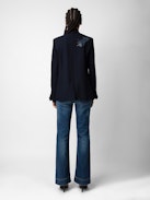Very Multi Strass Blazer - Women's navy blazer with rhinestone details.