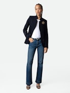 Very Multi Strass Blazer - Women's navy blazer with rhinestone details.
