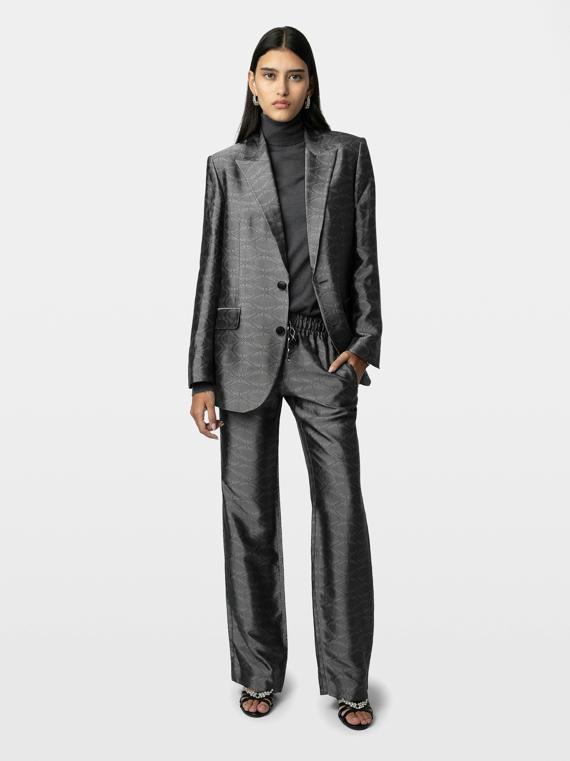 Vegy Jacquard Blazer - Women’s anthracite wing-print jacquard blazer.